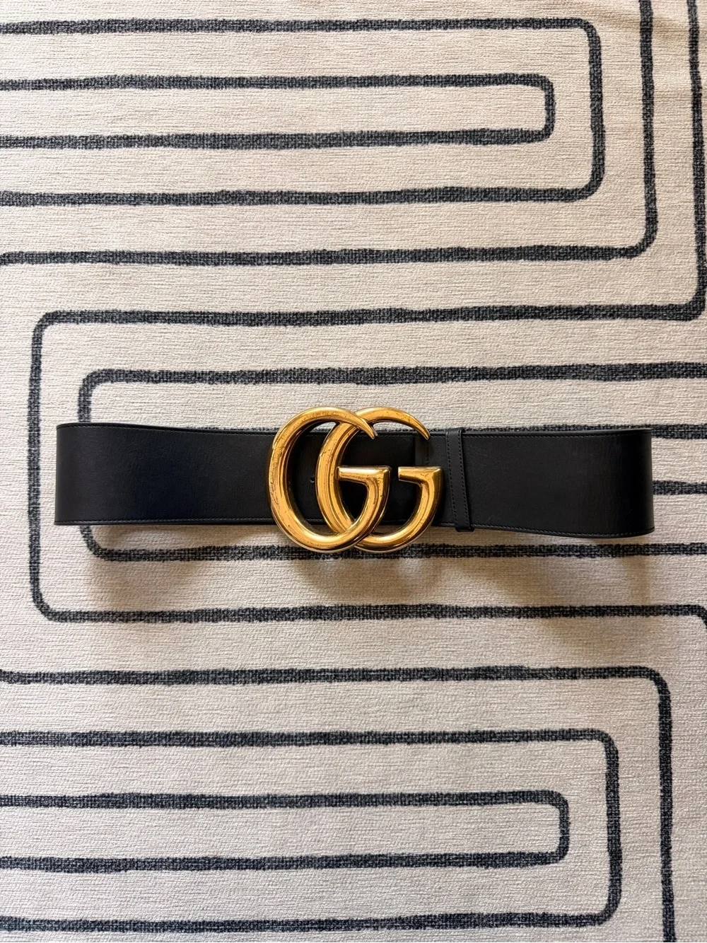 Gucci Black Leather Belt with Gold Double G Buckle (jumbo) AUTHENTIC
